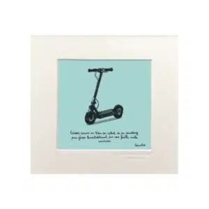 Affiche avec un dessin de trottinette sur un fond bleu