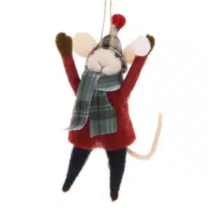 Suspension Souris Raquettes et Pull Rouge