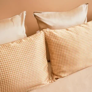 Taie d'oreiller Pure soie Vichy Beige - Emily's Pillow