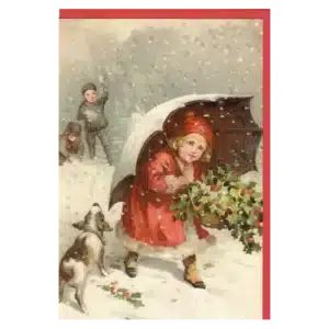 Carte Double de Noël Fille avec du Houx