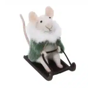 Suspension Souris en Traîneau Verte