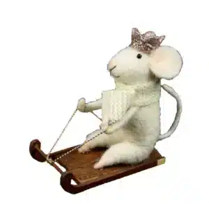 Suspension Souris en Traîneau Blanche