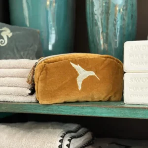 Trousse de Toilette en Velours NAMASTE Oiseau Tabac