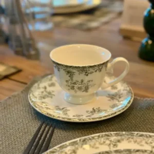 Tasse et Sous-Tasse Vintage Fleurie Verte