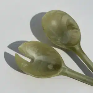 Couverts à Salade en Résine Marbrée Olive