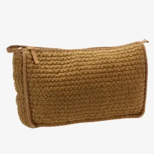Trousse de Toilette en Velours Matelassé Caramel - Madam Stoltz