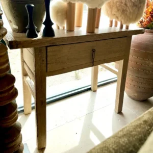 Table Console à Tiroir en Pin Ancien - 102x44xH80